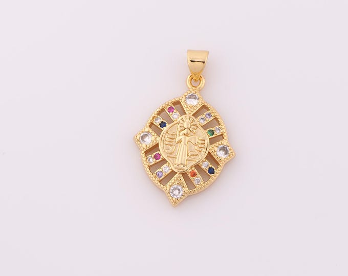 1 pcs Gold CZ Jesus Pendant,18K Gold Filled Religion Charm,Christian Charm DIY Bracelet Necklace Jewelry Making Findings Supply