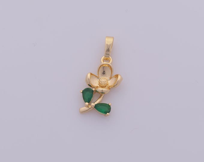 1 pcs Gold CZ Flower Pendant,18K Gold Filled Flower Charm,Flower Charms DIY Bracelet Necklace Jewelry Making Findings Supply