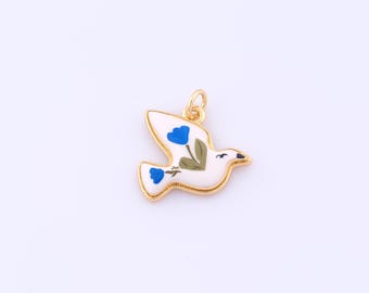 1 pcs Gold Enamel Peace Dove Pendant,18K Gold Filled Flower Charm,Animal Charms DIY Bracelet Necklace Jewelry Making Findings Supply