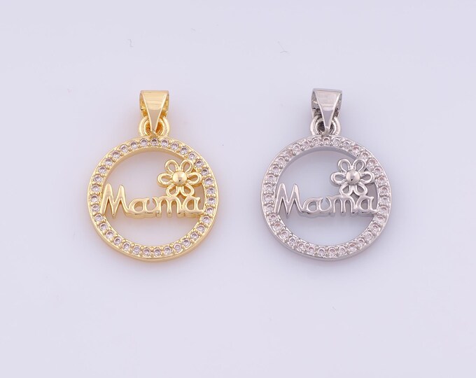 1 pcs Gold CZ MAMA Pendant,18K Gold Filled Flower Charm,Letter Charms DIY Bracelet Necklace Jewelry Making Findings Supply