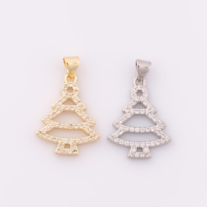 1 pcs Gold CZ Christmas Tree Pendant,18K Gold Filled Tree Charm,Christmas Tree Charm DIY Bracelet Necklace Jewelry Making Findings Supply