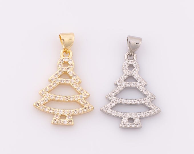 1 pcs Gold CZ Christmas Tree Pendant,18K Gold Filled Tree Charm,Christmas Tree Charm DIY Bracelet Necklace Jewelry Making Findings Supply