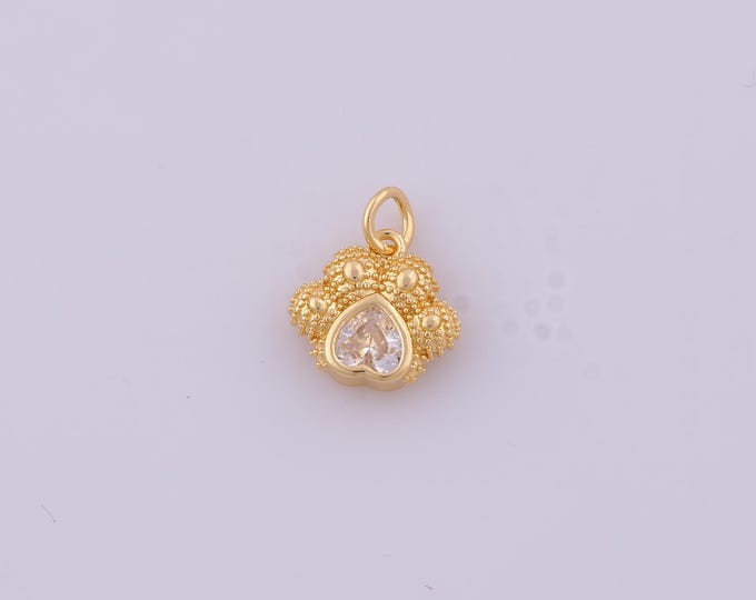 1 pcs Gold CZ Paw Print Pendant,18K Gold Filled Animal Foot Charm,Paw Print Charms DIY Bracelet Necklace Jewelry Making Findings Supply