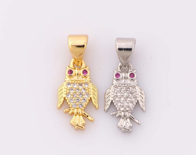 1 pcs Gold CZ Owl Pendant,18K Gold Filled Owl Charm,Owl Charm DIY Bracelet Necklace Jewelry Making Findings Supply
