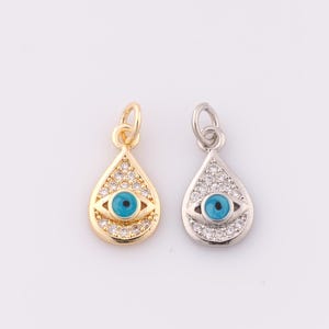 1 pcs Gold CZ Water Drop Pendant,18K Gold Filled Evil Eye Charm,Devil Eye Charm DIY Bracelet Necklace Jewelry Making Findings Supply