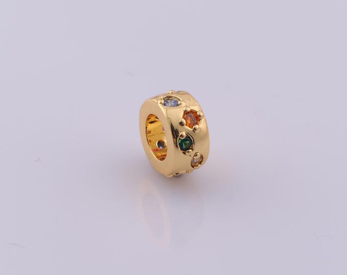 1 pcs 18K Gold Filled Round Tube Spacer Beads,CZ Large Hole Beads,Round Beads for DIY Jewelry Making Findings Supply