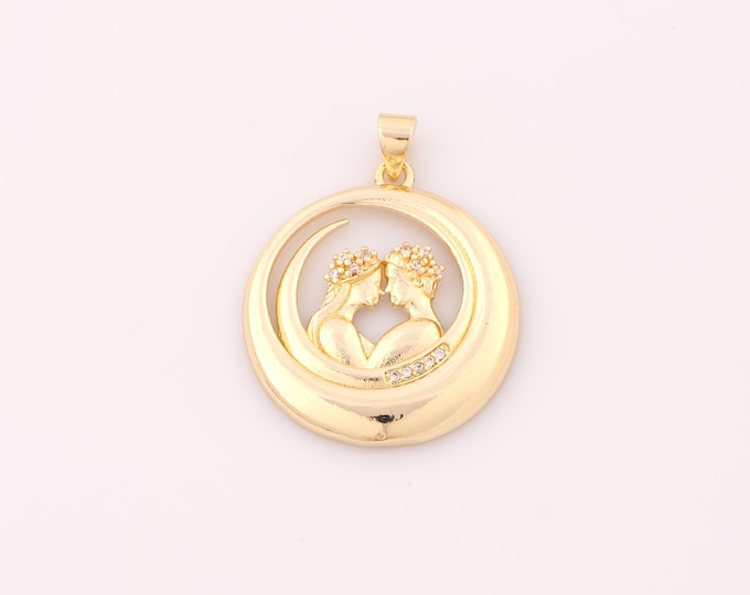 1 pcs Gold CZ Round Pendant,18K Gold Filled Love Charm,Couple Charms DIY Bracelet Necklace Jewelry Making Findings Supply