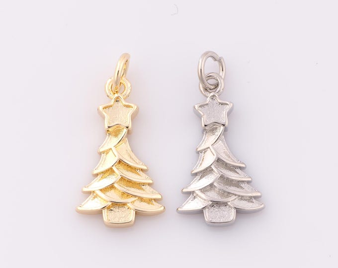 1 pcs Gold Christmas Tree Pendant,18K Gold Filled Star Charm,Christmas Charm DIY Bracelet Necklace Jewelry Making Findings Supply