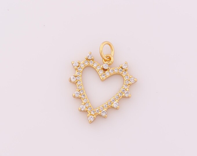 1 pcs Gold CZ Heart Pendant,18K Gold Filled Heart Charm,Heart Charm DIY Bracelet Necklace Jewelry Making Findings Supply