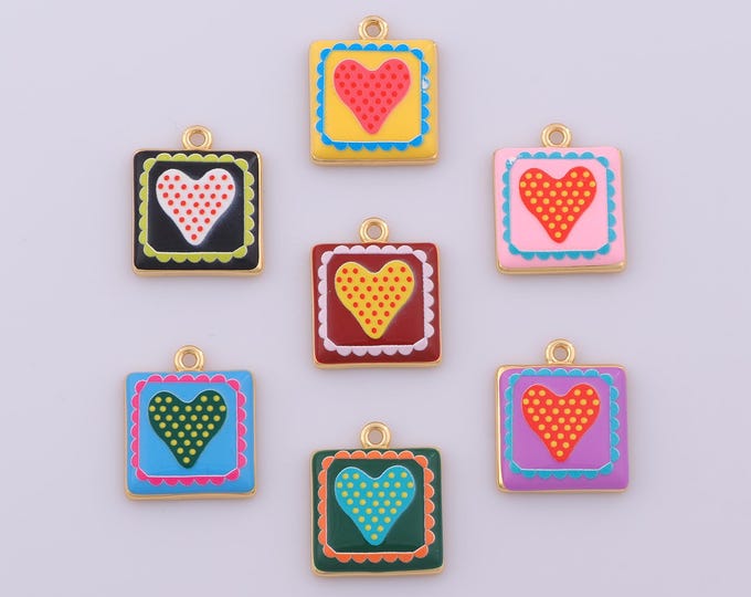 1 pcs Enamel Heart Pendant,18K Gold Filled Love Charm,Heart Charms DIY Necklace Jewelry Making Finding Supply