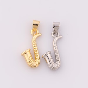 1 pcs Gold Saxophone Pendant,18K Gold Filled Saxophone Charm,Saxophone Charm DIY Bracelet Necklace Jewelry Making Findings Supply