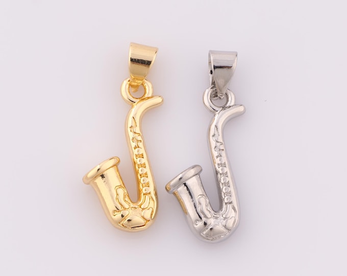 1 pcs Gold Saxophone Pendant,18K Gold Filled Saxophone Charm,Saxophone Charm DIY Bracelet Necklace Jewelry Making Findings Supply