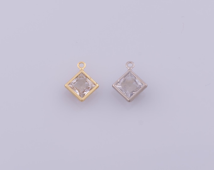1 pcs Gold CZ Square Pendant,18K Gold Filled Square Charm,Square Charms DIY Bracelet Necklace Jewelry Making Findings Supply
