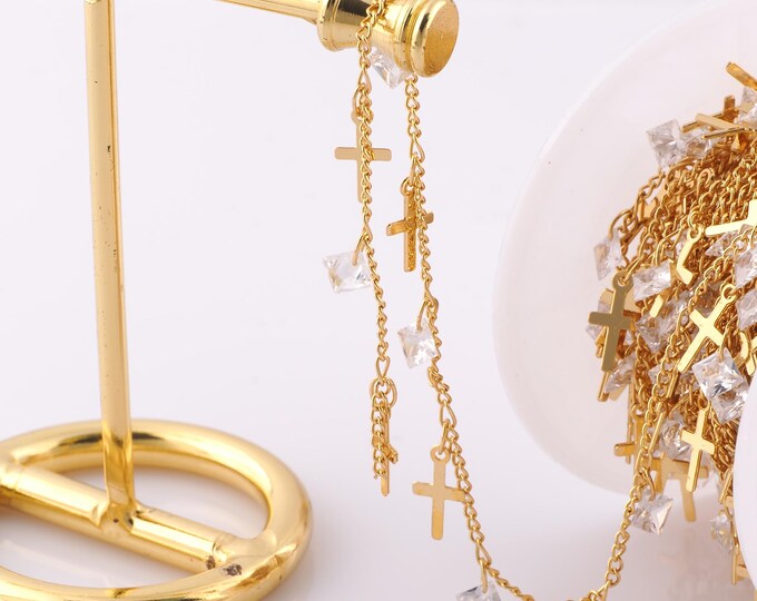 1 Meter Gold Cross Chain, 18K Gold Filled Semi Finished Chain, Specialty Chains, DIY Jewelry Making Supplies
