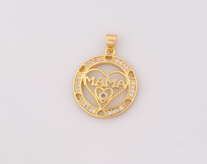 1 pcs Gold CZ MAMA Pendant,18K Gold Filled Heart Charm,Letter Charms DIY Bracelet Necklace Jewelry Making Findings Supply