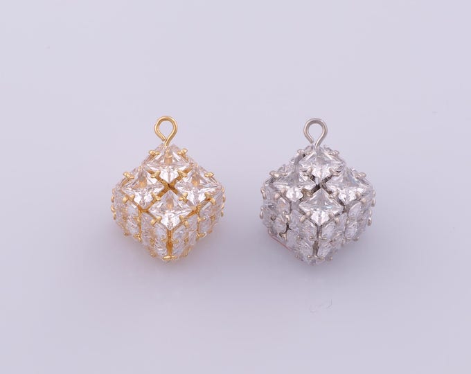 1 pcs Gold CZ Square Pendant,18K Gold Filled Square Charm,Square Charms DIY Bracelet Necklace Jewelry Making Findings Supply