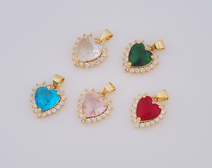 1 pcs Gold Heart Pendant,18K Gold Filled Heart Charm,Zircon Heart Charm DIY Bracelet Necklace Jewelry Making Findings Supply
