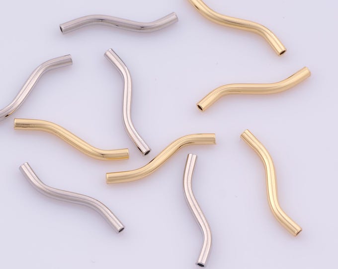 1 pcs 18K Gold Filled Curved Tube Spacer Beads,Tube Beads,Curved Tube Beads for DIY Jewelry Making Findings Supply