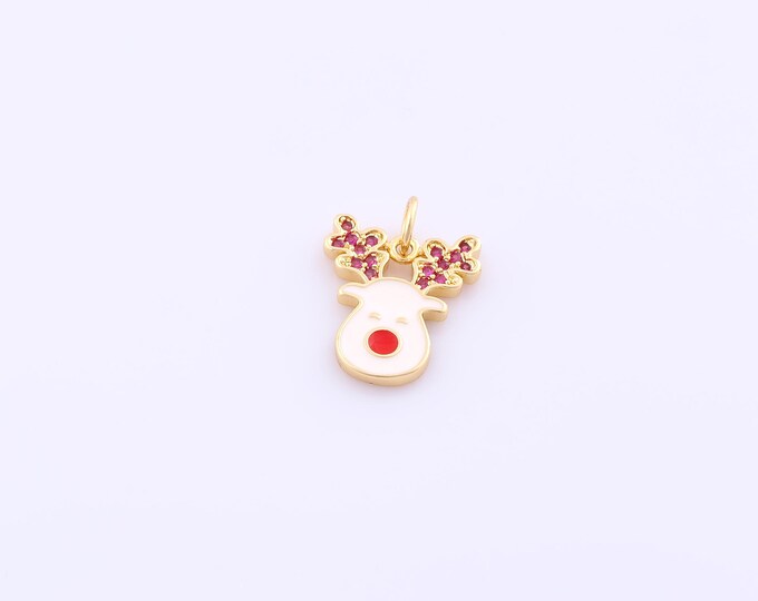 1 pcs Enamel Christmas Deer Pendant,18K Gold Filled Animal Charm,CZ Christmas Charms DIY Bracelet Necklace Jewelry Making Findings Supply
