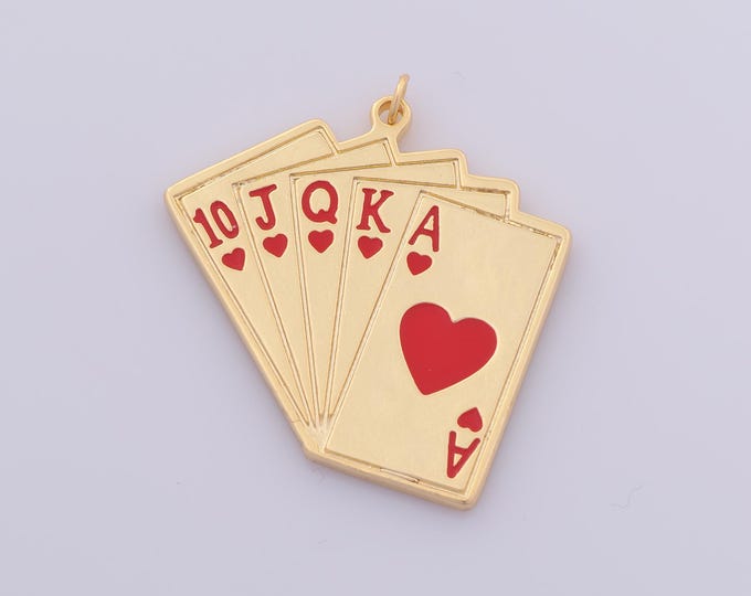 1 pcs Gold Enamel Poker Pendant,18K Gold Filled Spade Ace Charm,Red Peach Ace Charms DIY Bracelet Necklace Jewelry Making Findings Supply