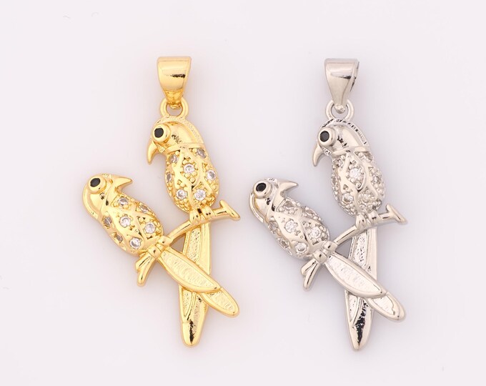 1 pcs Gold CZ Bird Pendant,18K Gold Filled Bird Charm,Bird Charm DIY Bracelet Necklace Jewelry Making Findings Supply