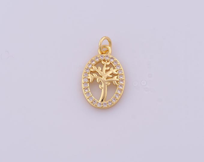 1 pcs Gold CZ Tree of Life Pendant,18K Gold Filled Tree Charm,Tree of Life Charms DIY Bracelet Necklace Jewelry Making Findings Supply