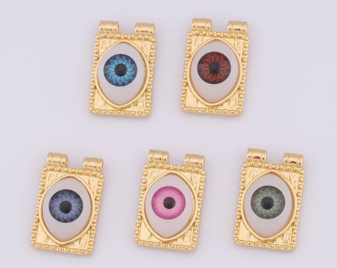 1 pcs Gold Evil Eye Pendant,18K Gold Filled Enamel Eye Charm,Square Charm DIY Bracelet Necklace Jewelry Making Findings Supply