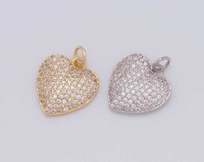1 pcs Gold CZ Heart Pendant,18K Gold Filled Heart Charm,Heart Charm DIY Bracelet Necklace Jewelry Making Findings Supply