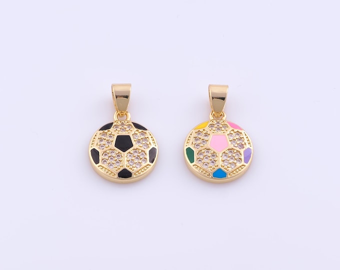 1 pcs Gold Enamel Football Pendant,18K Gold Filled Sports Charm,CZ Football Charms DIY Bracelet Necklace Jewelry Making Findings Supply