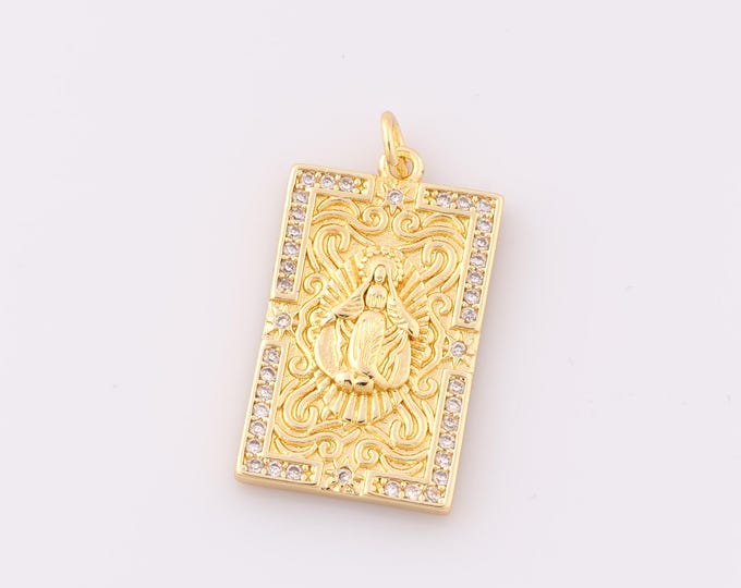 1 pcs Gold CZ Virgin Mary Pendant,18K Gold Filled Religious Charm,Catholic Charm DIY Bracelet Necklace Jewelry Making Findings Supply