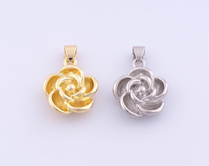 1 pcs Gold Rose Pendant,18K Gold Filled Flower Charm,Rose Flower Charms DIY Bracelet Necklace Jewelry Making Findings Supply