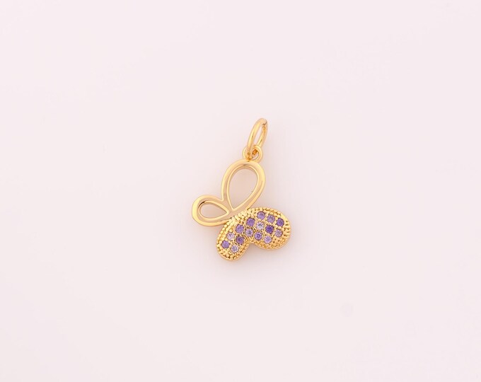 1 pcs Gold CZ Butterfly Pendant,18K Gold Filled Butterfly Charm,Butterfly Charms DIY Bracelet Necklace Jewelry Making Findings Supply