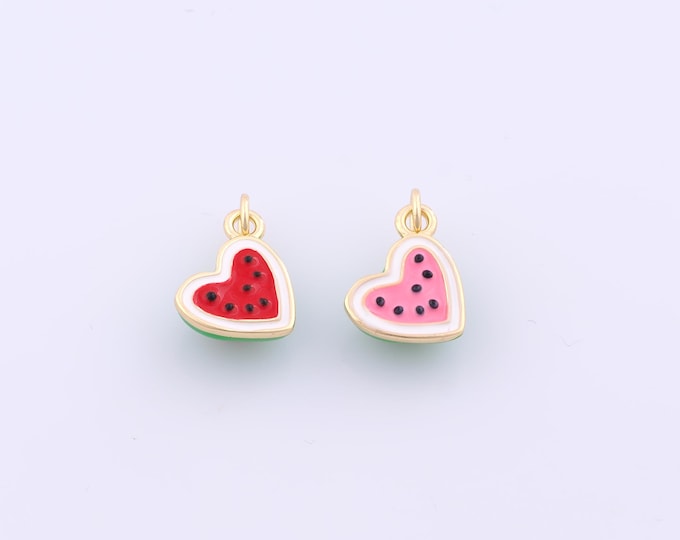 1 pcs Gold Enamel Heart Pendant,18K Gold Filled Love Charm,Watermelon Charms DIY Bracelet Necklace Jewelry Making Findings Supply