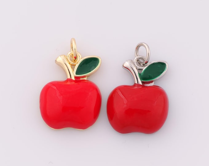 1 pcs Gold Enamel Apple Pendant,18K Gold Filled Fruit Charm,Apple Charm DIY Bracelet Necklace Jewelry Making Findings Supply