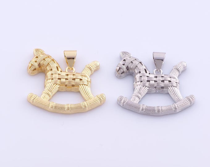 1 pcs Gold Rocking Horse Pendant,18K Gold Filled Horse Charm,Animal Charms DIY Bracelet Necklace Jewelry Making Findings Supply
