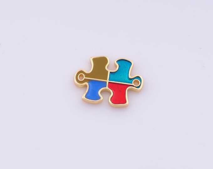 1 pcs Gold Enamel Jigsaw Connector,18K Gold Filled Jigsaw Connector,Jigsaw Connector DIY Bracelet Necklace Jewelry Making Findings Supply