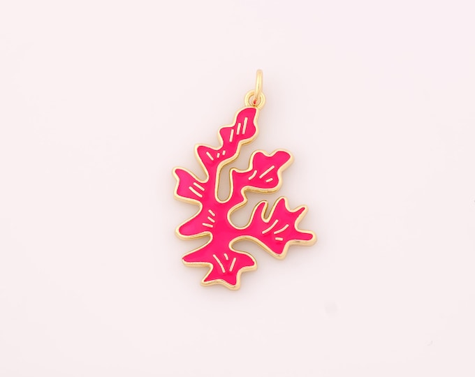 1 pcs Gold Enamel Coral Pendant,18K Gold Filled Coral Charm,Coral Charms DIY Bracelet Necklace Jewelry Making Findings Supply