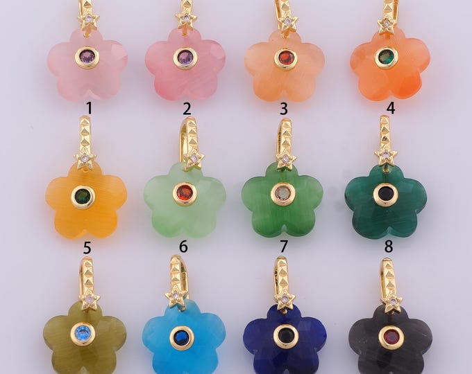 1 pcs Gold Flower Gemstone Pendant,18K Gold Filled Gemstone Charm,Flower Charms DIY Bracelet Necklace Jewelry Making Findings Supply