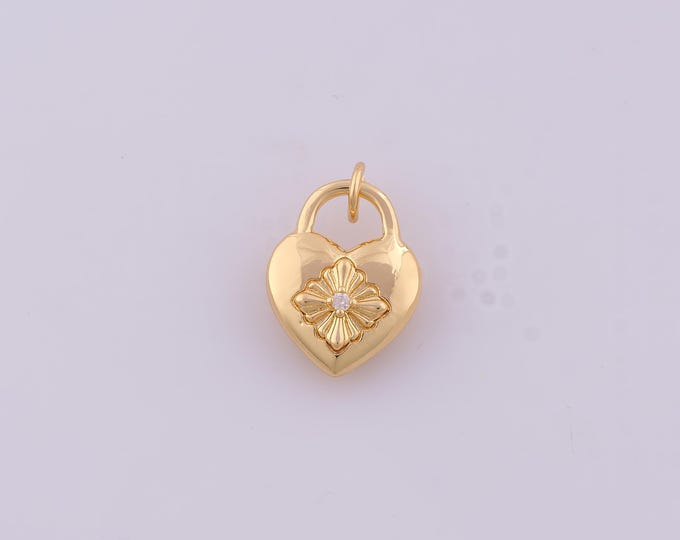 1 pcs Gold CZ Heart Lock Pendant,18K Gold Filled Lock Charm,Heart Charms DIY Bracelet Necklace Jewelry Making Findings Supply