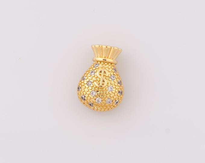 1 pcs Gold CZ Money Bag Pendant,18K Gold Filled Money Bag Charm,Beads Charms DIY Bracelet Necklace Jewelry Making Findings Supply