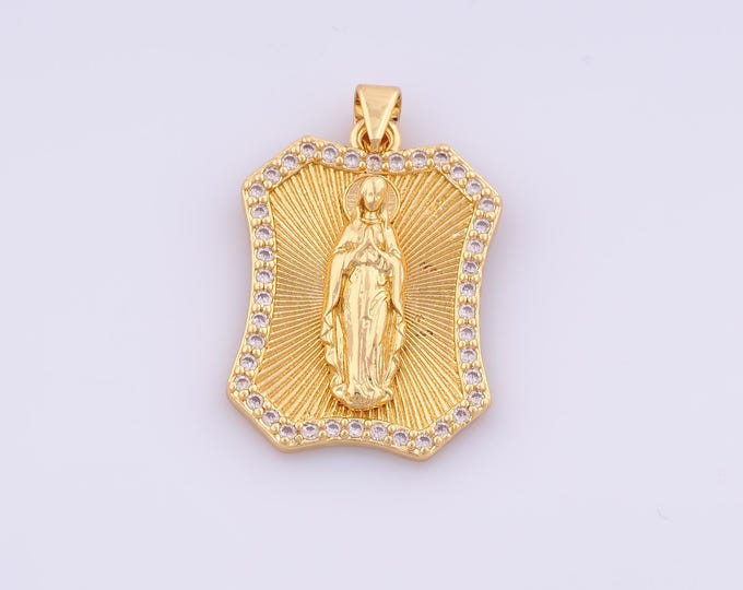 1 pcs Gold CZ Virgin Mary Pendant,18K Gold Filled Religious Charm,Catholic Charms DIY Bracelet Necklace Jewelry Making Findings Supply