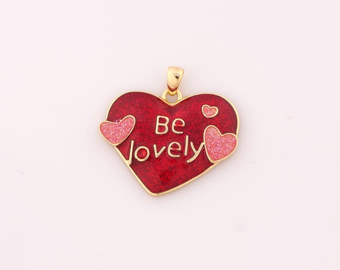 1 pcs Gold Enamel Heart Pendant,18K Gold Filled Letter Charm,Heart Charms DIY Bracelet Necklace Jewelry Making Findings Supply