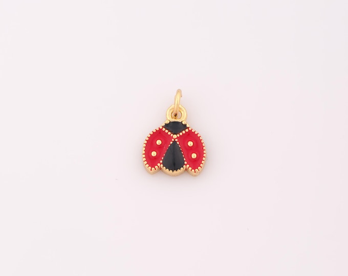 1 pcs Gold Enamel Ladybug Pendant,18K Gold Filled Insect Charm,Ladybug Charms DIY Bracelet Necklace Jewelry Making Findings Supply