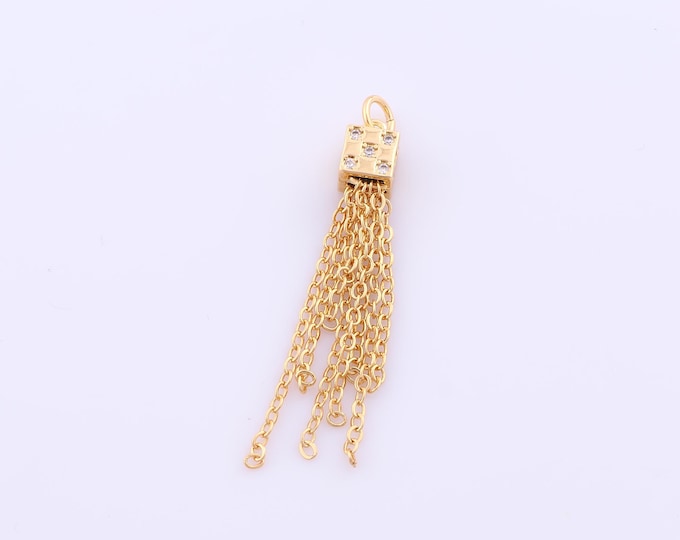 1 pcs Gold CZ Dice Pendant,18K Gold Filled Polyhedron Charm,Tassel Charms DIY Bracelet Necklace Jewelry Making Findings Supply