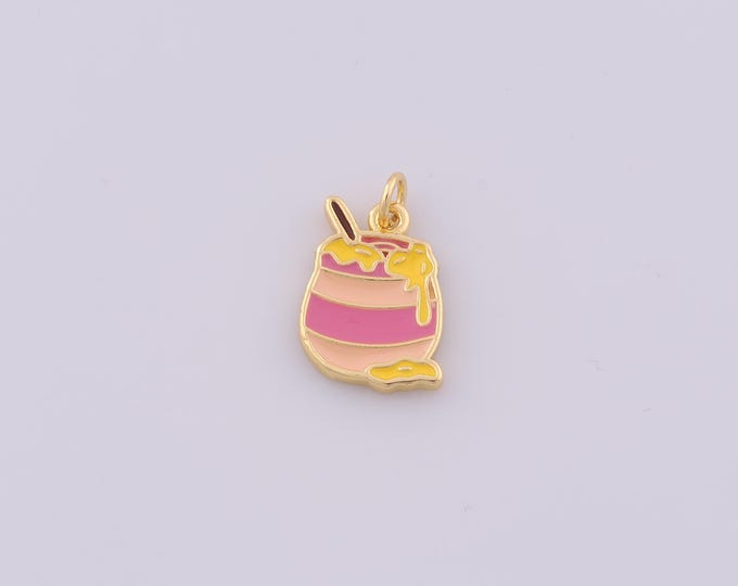 1pcs Gold Enamel Honey Jar Pendant,18K Gold Filled Honey Charm,Honey Jar Charms DIY Bracelet Necklace Jewelry Making Findings Supply