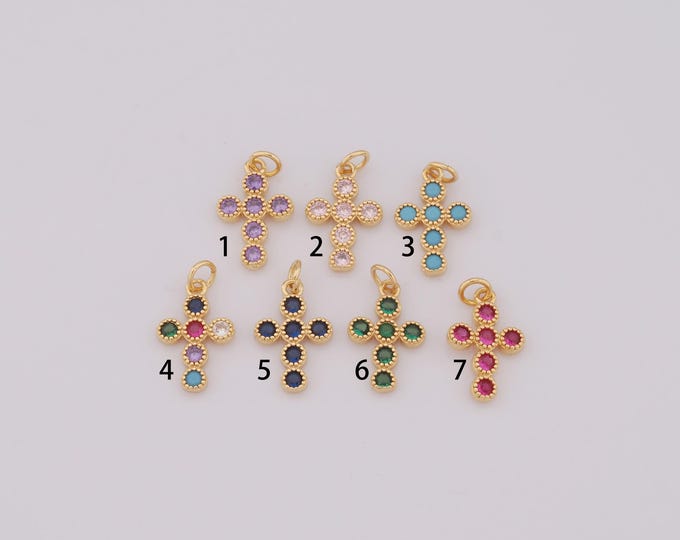 1pcs Gold Cross Pendant,18K Gold Filled CZ Religion Charm,Christian Charm DIY Bracelet Necklace Jewelry Making Findings Supply