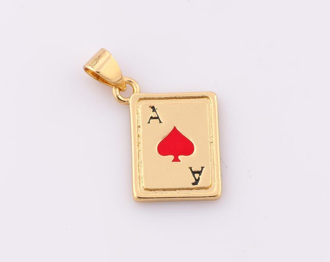 1 pcs Gold Enamel Playing Card Pendant,18K Gold Filled Card Charm,Playing Card Charm DIY Bracelet Necklace Jewelry Making Findings Supply
