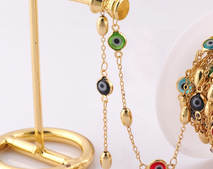 1 Meter Gold Evil Eye Chain, 18K Gold Filled Semi Finished Chain, Specialty Chains, DIY Jewelry Making Supplies