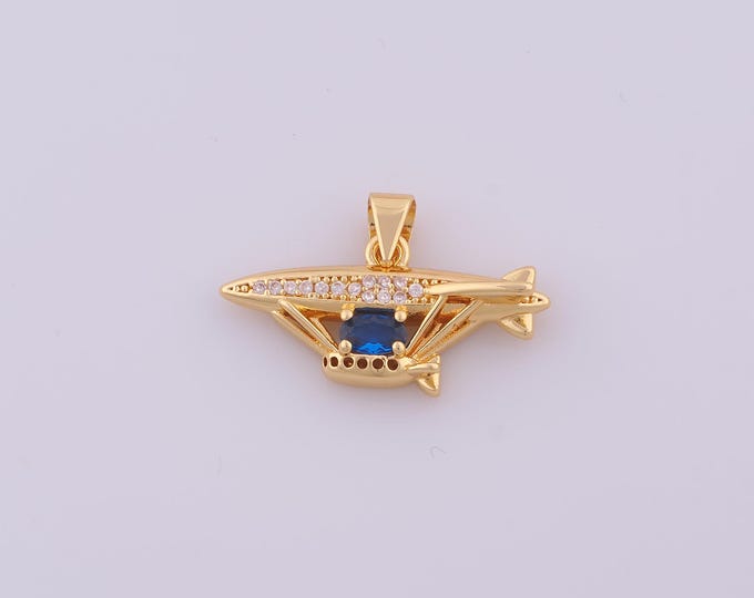 1 pcs Gold CZ Airship Pendant,18K Gold Filled Airship Charm,Airship Charms DIY Bracelet Necklace Jewelry Making Findings Supply