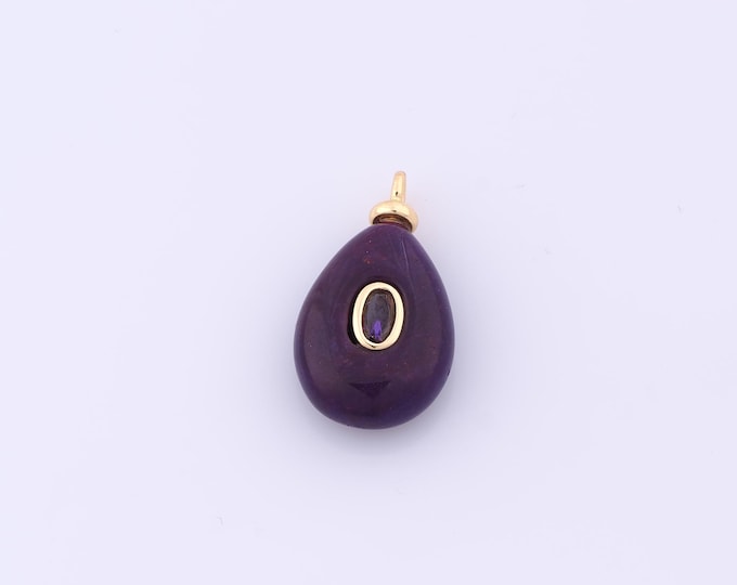1 pcs Gold Energy Stone Pendant,18K Gold Filled Natural Stone Charm,Purple Jade Charms DIY Bracelet Necklace Jewelry Making Findings Supply
